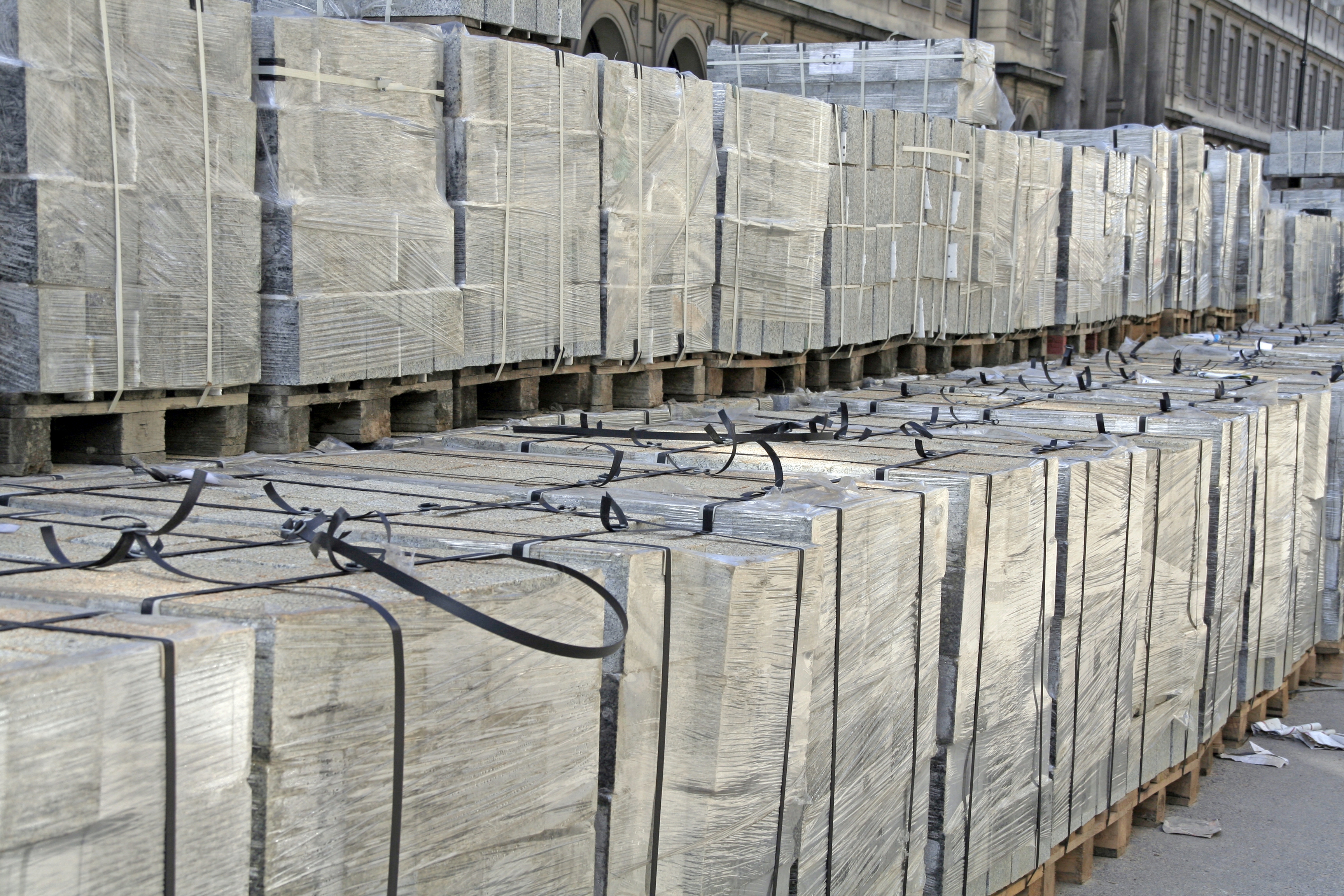 Packing crates full of building materials