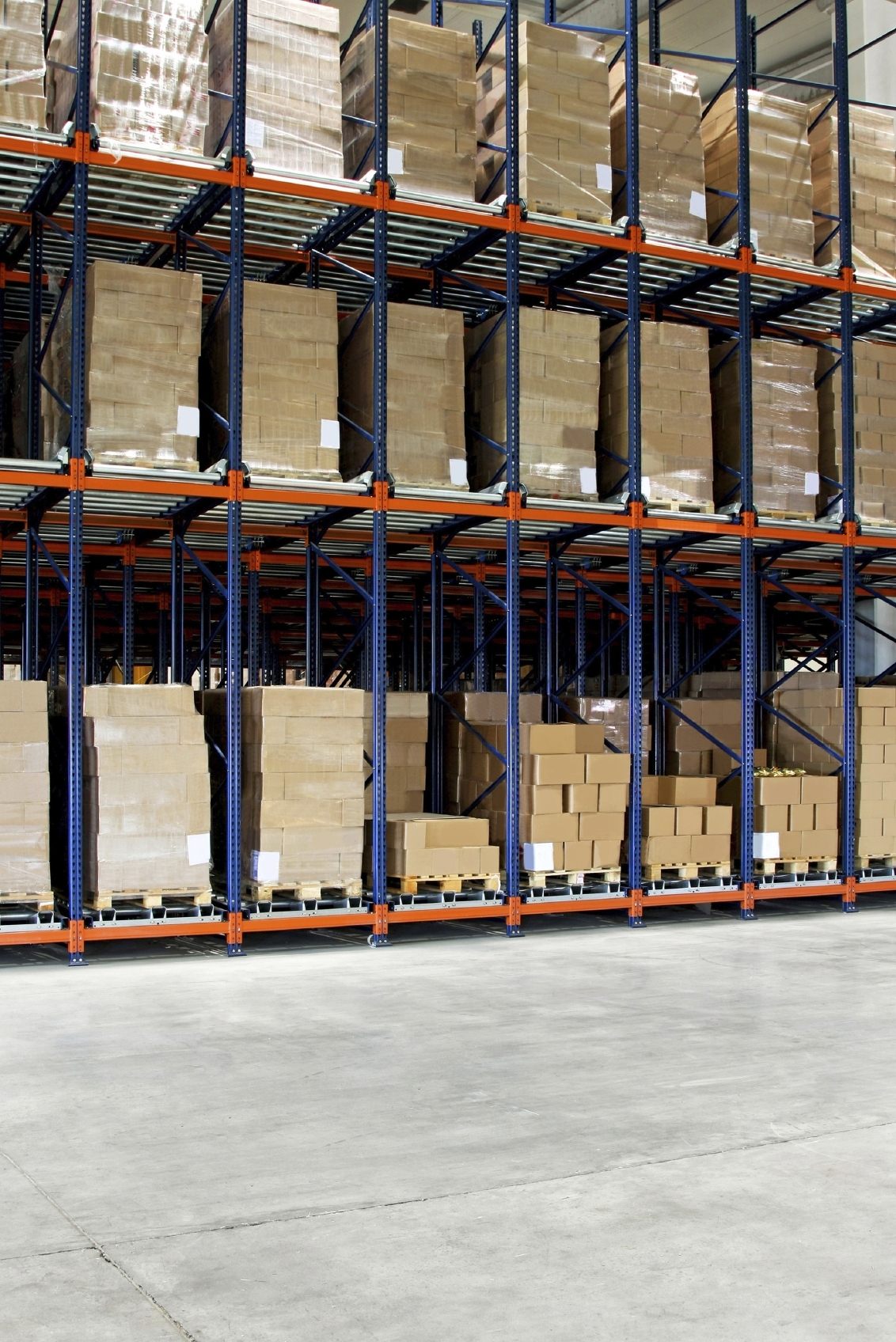 Big shelf with lot of pallets in warehouse